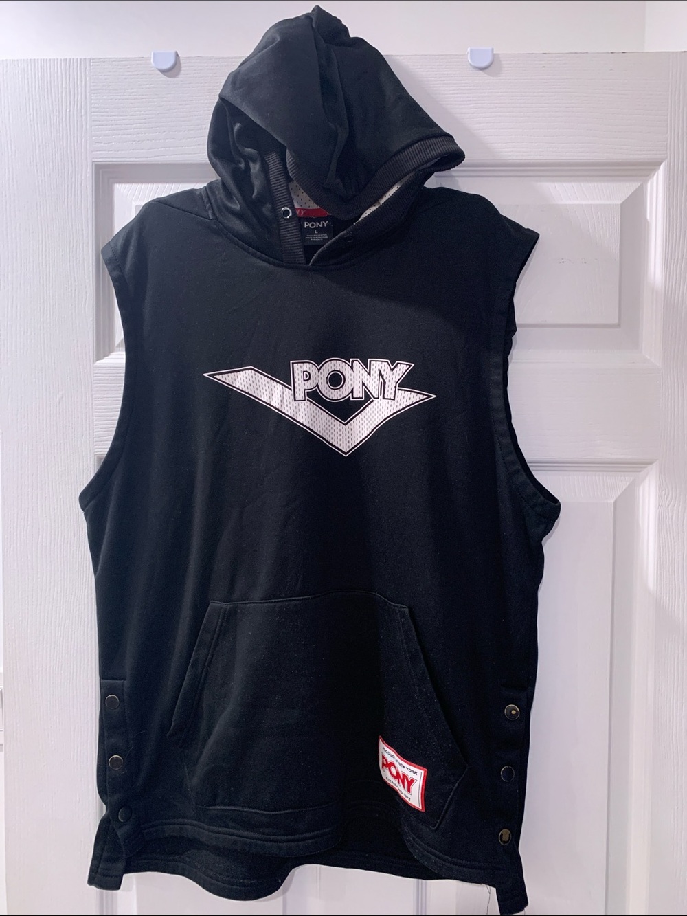 Pony Black and Red Hooded Top with White Logo Trim